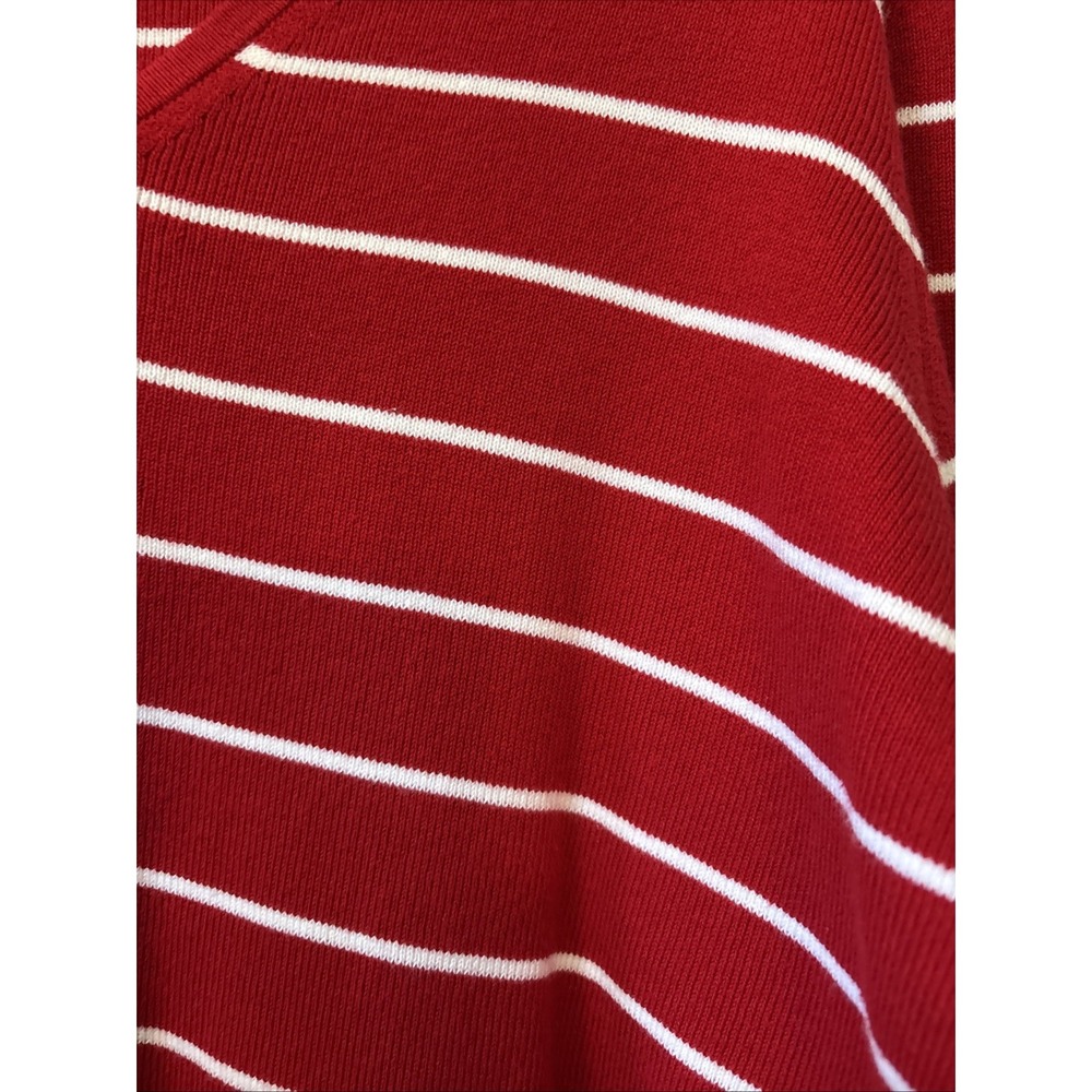 Linda Matthews Cardigan Sweater Womens XL Red/ White Striped V Neck Button - Picture 3 of 6
